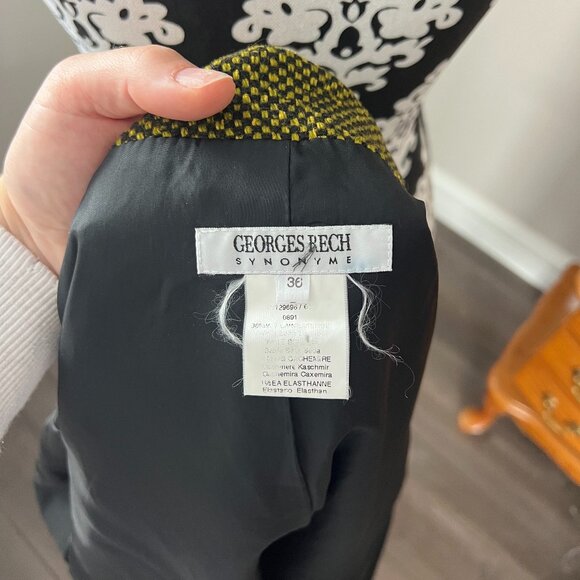 Vintage Wool & Cashmere Yellow Printed Collarless Jacket - Picture 2 of 7